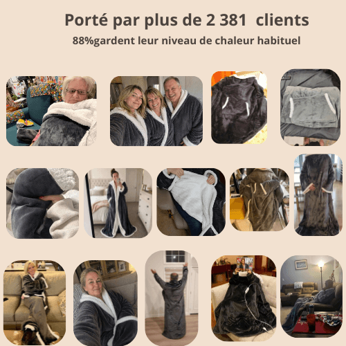Plaid chauffant PlaidCozy porté à la maison et au bureau