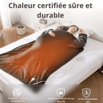 Plaid chauffant PlaidCozy sur un lit, offrant chaleur certifiée et sûre pour les journées froides.